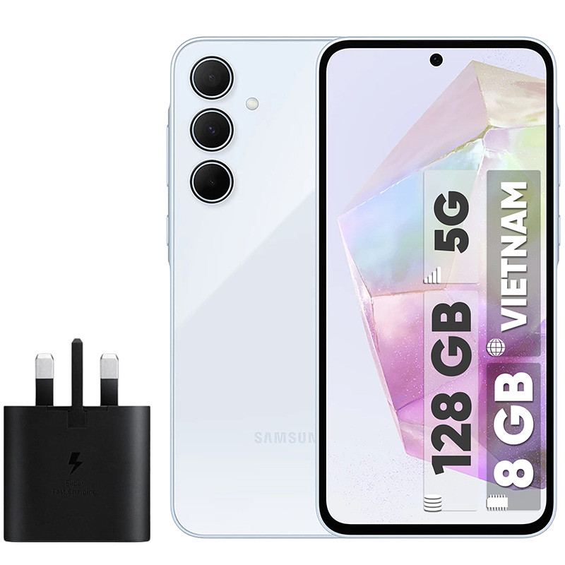 گوشی موبایل سامسونگ مدل Galaxy A35 دو سیم کارت ظرفیت 128 گیگابایت رم 8 گیگابایت به همراه شارژر سامسونگ - ویتنام