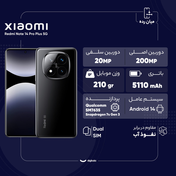 گوشی موبایل شیائومی مدل Redmi Note 14 Pro Plus 5G دو سیم کارت ظرفیت 256 گیگابایت و رم 12 گیگابایت