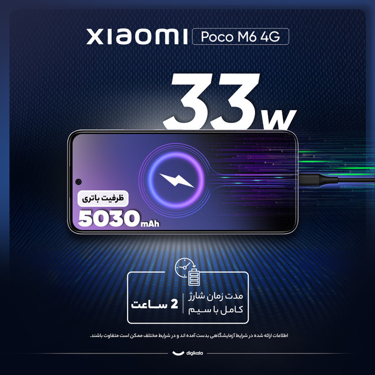 گوشی موبایل شیائومی مدل Poco M6 4G دو سیم کارت ظرفیت 128 گیگابایت و رم 6 گیگابایت