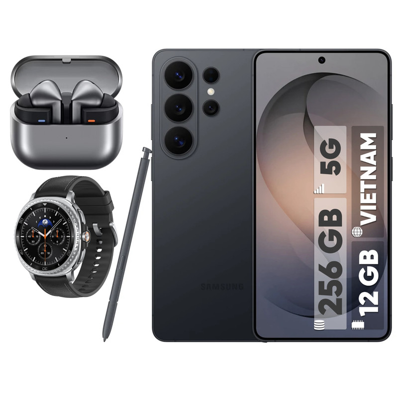 گوشی موبایل سامسونگ مدل Galaxy S26 Ultra دو سیم‌کارت ظرفیت 256 گیگابایت و رم 12 گیگابایت - ویتنام - به همراه ساعت هوشمند 46 میلی‌متری سامسونگ مدل Galaxy Watch 8 Classic با بند چرمی و هدفون بلوتوثی سامسونگ مدل Galaxy Buds3 Pro