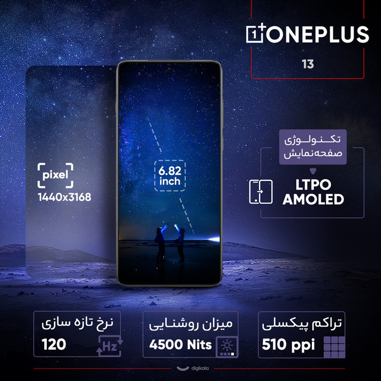 گوشی موبایل وان پلاس مدل 13 دو سیم کارت ظرفیت 256 گیگابایت و رم 12 گیگابایت - پک چین و رام گلوبال