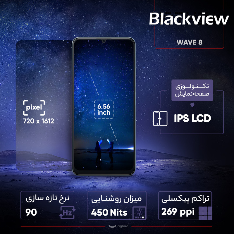 گوشی موبایل بلک ویو مدل WAVE 8 دو سیم کارت ظرفیت 256 گیگابایت و رم 4 گیگابایت