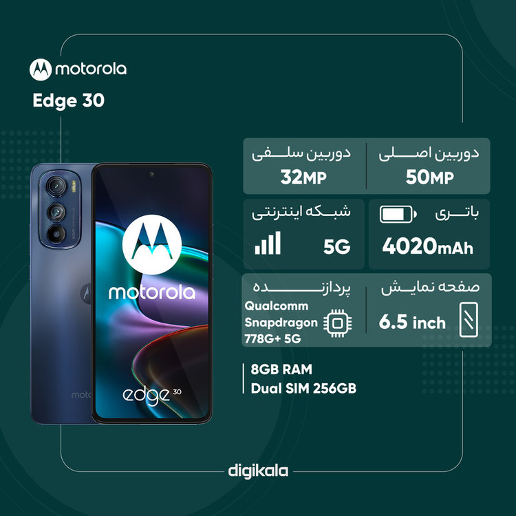 گوشی موبایل موتورولا مدل Edge 30 دو سیم کارت ظرفیت 256 گیگابایت و رم 8 گیگابایت