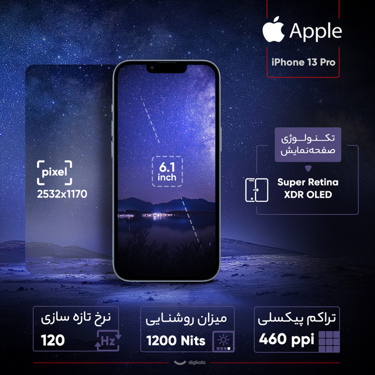 گوشی موبایل اپل مدل iPhone 13 Pro CH دو سیم کارت ظرفیت 256 گیگابایت و 6 گیگابایت رم - اکتیو