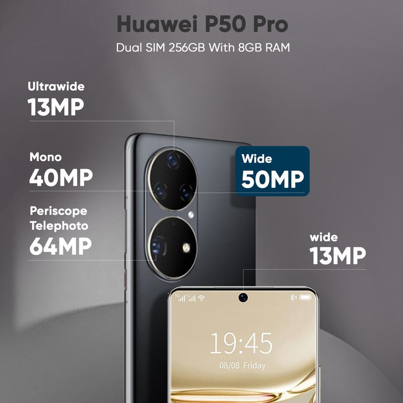 گوشی موبایل هوآوی مدل P50 Pro دو سیم کارت ظرفیت 256 گیگابایت و رم 8 گیگابایت