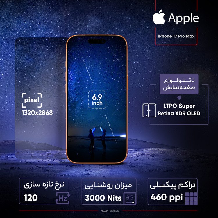 گوشی موبایل اپل مدل iPhone 17 Pro Max ZAA تک سیم کارت + eSim ظرفیت 1 ترابایت و رم 12 گیگابایت - نات اکتیو