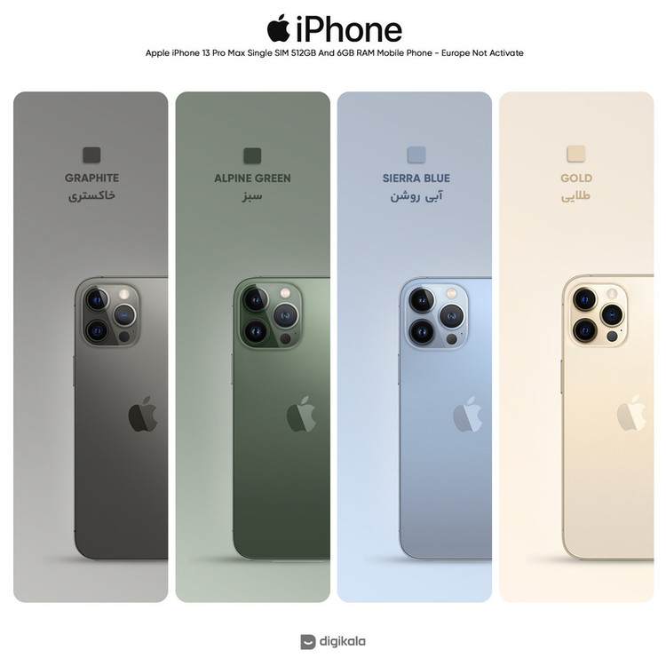 گوشی موبایل اپل مدل iPhone 13 Pro Max تک سیم کارت ظرفیت 512 گیگابایت و رم 6 گیگابایت - اروپا اکتیو