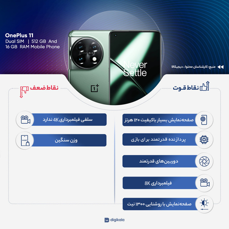 گوشی موبایل وان پلاس مدل 11 5G دو سیم کارت ظرفیت 512 گیگابایت و رم 16 گیگابایت - پک چین و رام گلوبال