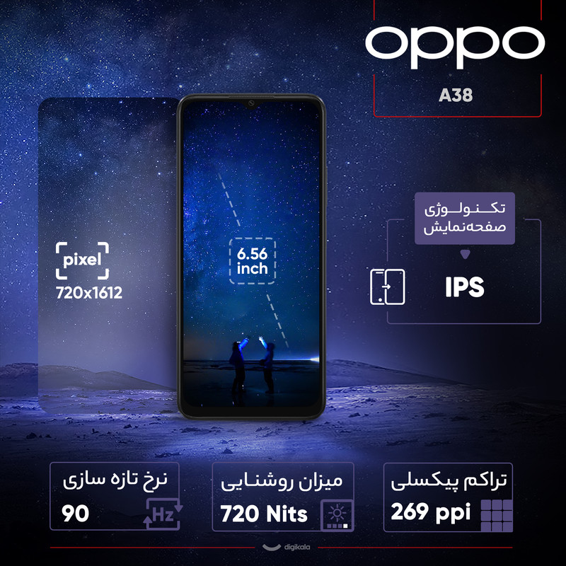 گوشی موبایل اوپو مدل A38 دو سیم کارت ظرفیت 128 گیگابایت و رم 4 گیگابایت