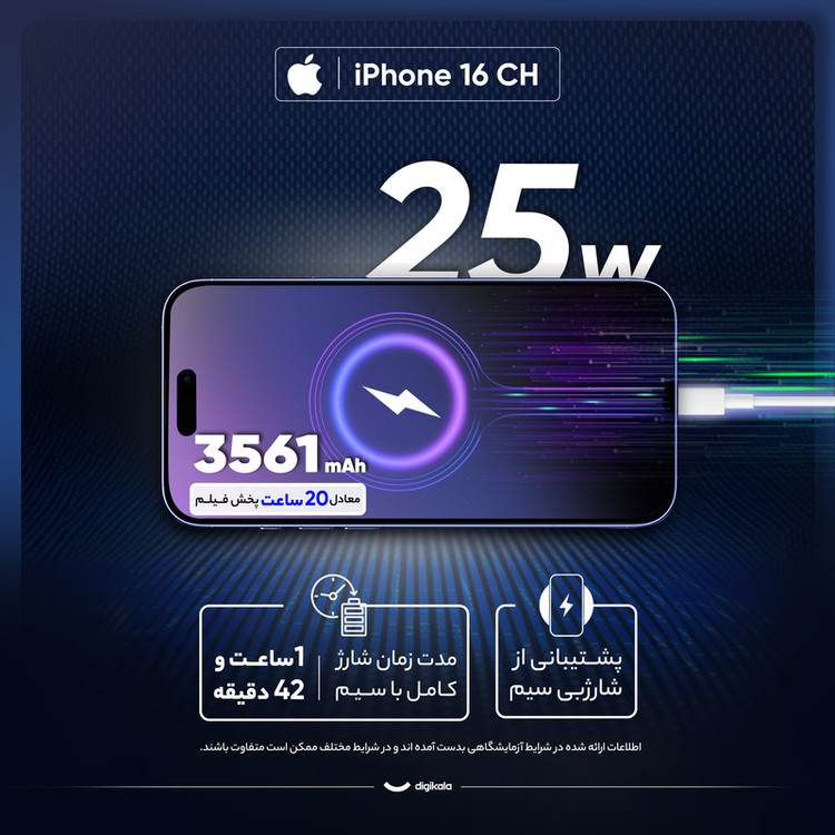 گوشی موبایل اپل مدل iPhone 16 CH دو سیم کارت ظرفیت 128 گیگابایت و رم 8 گیگابایت - اکتیو